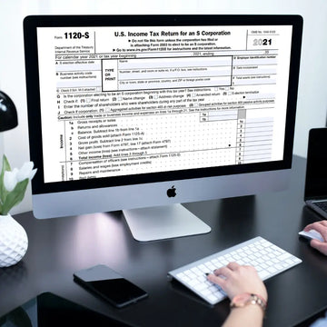 computer screen with US Income tax for an S corporation form loaded on the screen. US Tax Test for Business